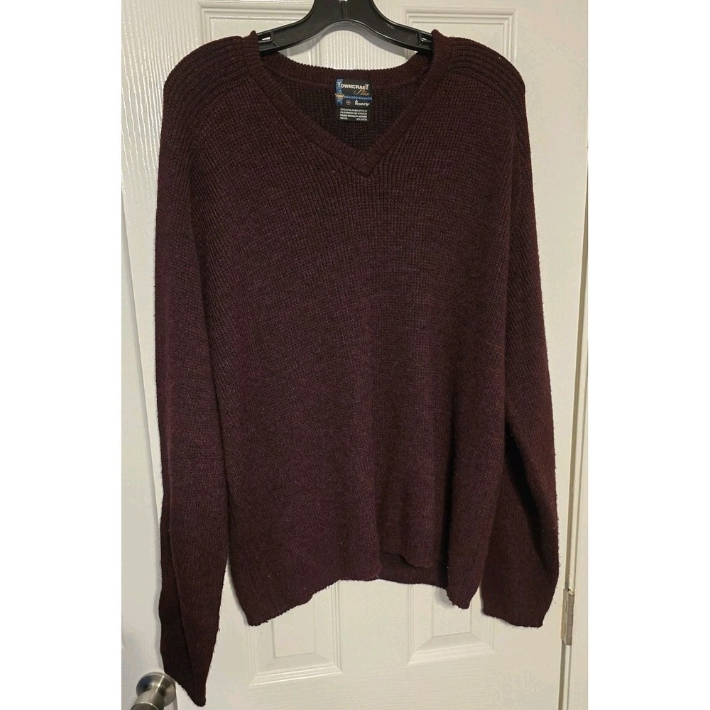 Vintage Towncraft Plus Knit Sweater Red Maroon Mens Medium V-Neck Pullover